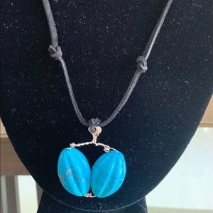 NWOT Handmade blk cord necklace w/ turquoise beads